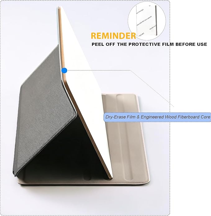 Portable Small Dry Erase Board with Stand, Reusable White Board Handheld Whiteboard Dry Erase Notebook, Standable Desktop Notepad, Home Office Study Essentials-PU Cover Writing Board 9.5" x 6.6"-Gray
