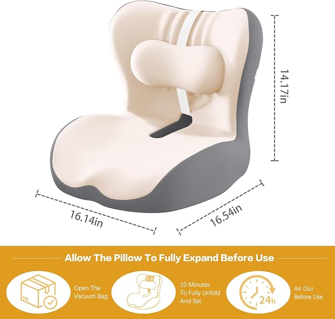 Office Chair Cushion with Adjustable Lumbar Support Pillow, Ergonomic Memory Foam Seat Cushion for Desk Chair, Tailbone Pressure Relief Cushion with Back Support Pillow for Car Seat