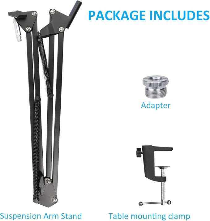 Mic Arm for QuadCast S - Boom Arm for HyperX QuadCast 2 QuadCast SoloCast, Blue Yeti, Fifine AM8, Rode, Shure, Razer, Gaming Mic and Most Microphones using 3/8" to 5/8" Adapter