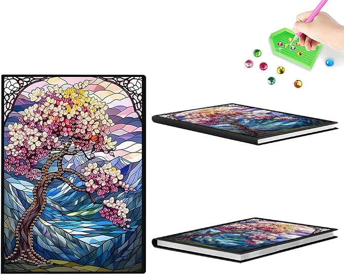 FRANDEK Color Tree Diamond Art Painting Notebook Handmade DIY A5 50 Pages Gem Art Kit, Crystal Rhinestone PU PU Journal for Creative Writing Sketching, Birthday Holiday Back To School Gift for Adults