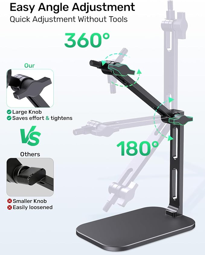 Heavy-Duty Desk Mic Stand, Max Load 2.68 lb Compatible with Rode Podmic, Blue Yeti, Shure and More Mics, Perfect for Small Space Home Office Streaming Setup, Black (up to 1220g)