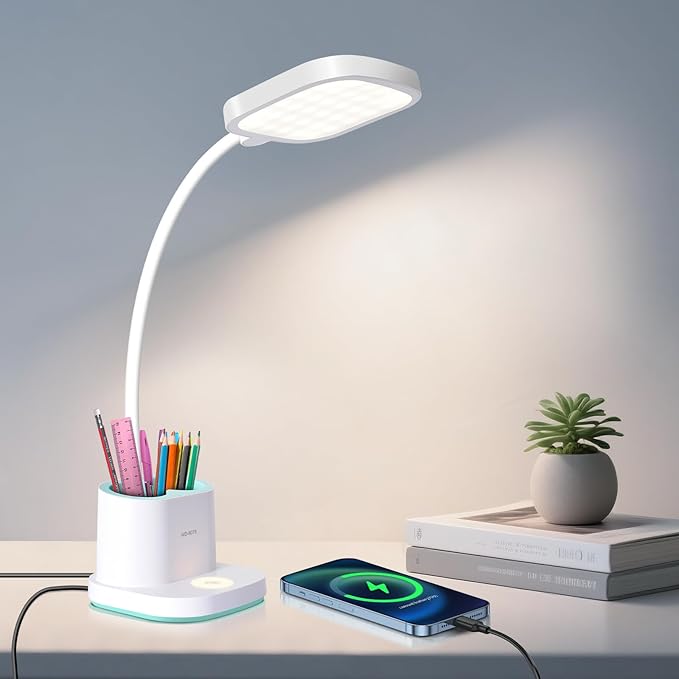 LED Desk Lamp for Home Office Bedroom, Dimmable Reading Light | Touch Dimmable Small Table Lights with USB Charging Port, Eye-Caring, Flexible Gooseneck, Room College Dorm Essentials