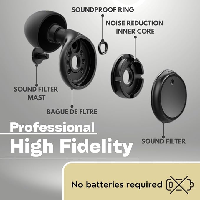 Adjustable Ear Plugs - 3 Noise Relief Modes,Tinnitus Relief for Ringing Ears Noise Reduction Earplugs for Concerts, Travel, Focus & Socializing loop'S earplugs,Space Black