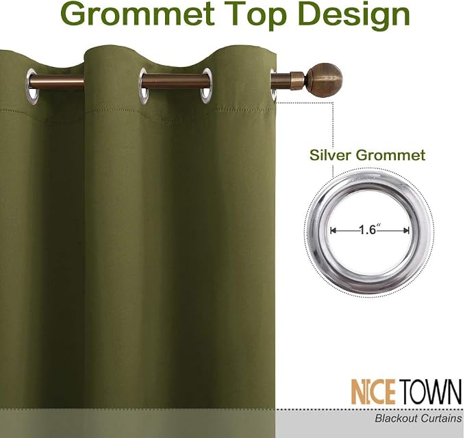 NICETOWN Olive Green Blackout Drape for Nursery, Decoration Thermal Insulated Blackout Room Darkening Curtain/Drapery with Ring Top (Single Panel, 42 by 72 inches, Olive Green)