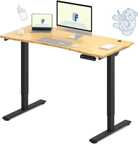 FLEXISPOT E3 Bamboo Dual Motor Electric Standing Desk 48 x 24 Sit Stand Up Desk, Holds 220 lbs, Adjustable Height w/Memory Presets, Solid Bamboo Curved Desktop & Black Frame, Ships in 2 Boxes