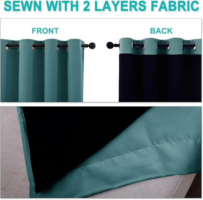 NICETOWN 100% Blackout Curtains for Windows, Pack of 2, Peacock Teal, 52" W x 120" L, Super Heavy-Duty Black Lined Total Darkness Drapes for Bedroom, Privacy Assured Window Treatment for Patio