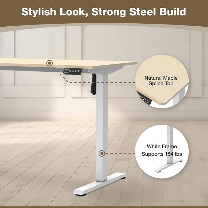 Mount-It! Maple Standing Desk 48x24 – Electric Height Adjustable Sit to Stand Desk with Memory Presets, Ergonomic Workstation for Home Office or Study, White Frame with Maple Splice Board Top