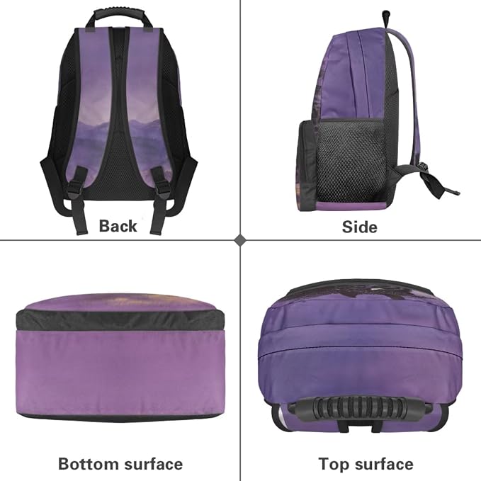 4 Pcs Western Horse Backpack Set - Elementary School Backpacks for Boys Girls with Lunch Box - 17 Inch Purple Bookbag for Kids Ages 6-10 Back to School - Lightweight & Portable