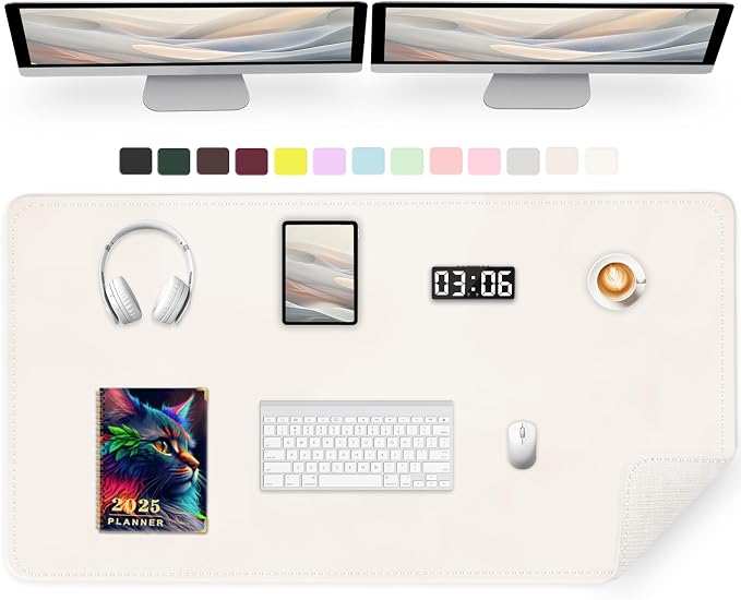 47.2" x 23.6" Large Desk Pad Mat - Non-Slip PU Leather Desk Mat, Large Mouse Pad, Computer Mat for Keyboard Mouse, Waterproof Desk Writing Mat, Desk Blotter Mat for Work (Ivory White)