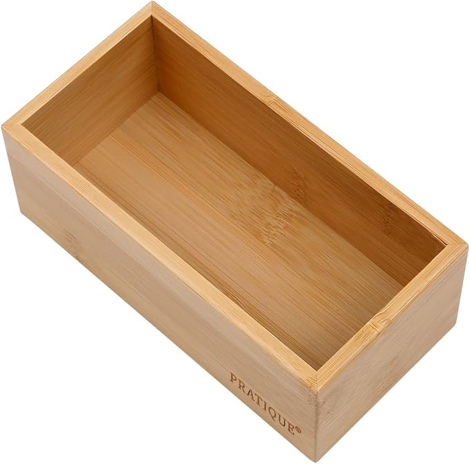 PRATIQUE Bamboo Drawer Organizer - Kitchen Utensil Organizer Silverware Tray Cutlery Holder，Office Desk Supplies and Accessories (5.9x3x2.6 inch)