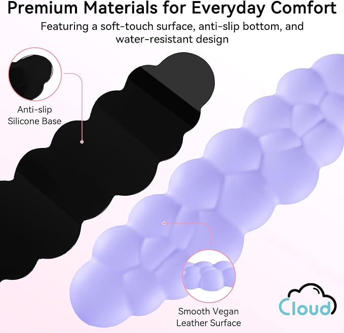 Sushret Cloud Wrist Rest for Computer Keyboard, 4-in-1 Memory Foam Leather Cloud Keyboard Wrist Rest and Mouse Pad Set with Ergonomic Support for Arm and Palm Cushion, Gaming/Work Setup, Purple