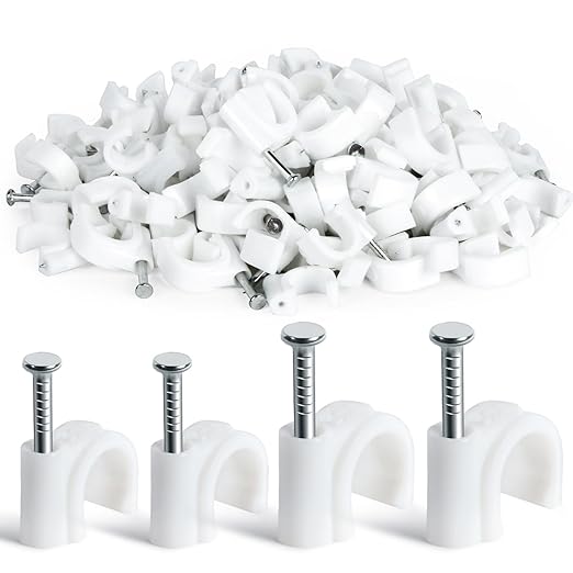 MAQIHAN Cable Clips - 100PCS, 8mm 10mm Wire Staples with Steel Nails, White | Wall Cable Management, Wire Wall Clips, Wire Staples, Cord Holder for Wires, Ethernet, Cord Organization