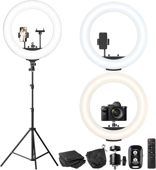 UBeesize 22'' Ring Light with 72'' Stand, 65W Large Ring Light with Phone Holder, Dimmable LED Light for Makeup Barber Stylist Tattoo YouTube TikTok Photography