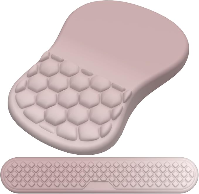 Mouse Pad Wrist Support, Laokiiy 2 in1 Keyboard Wrist Rest+ Ergonomic Mouse Pad, Non-Slip Wrist Rest for Computer Keyboard, Made Easy Typing & Relieve Wrist Pain(Gradient Pink)