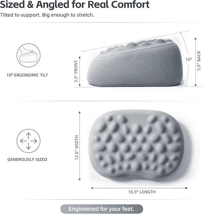 Foot Rest Under Desk, Memory Foam Ergonomic Footrest, Grey | Massage Pebble Surface, Office Foot Stool for Under Desk at Work, Gaming Foot Rest, Washable Cover, Non-Slip Base