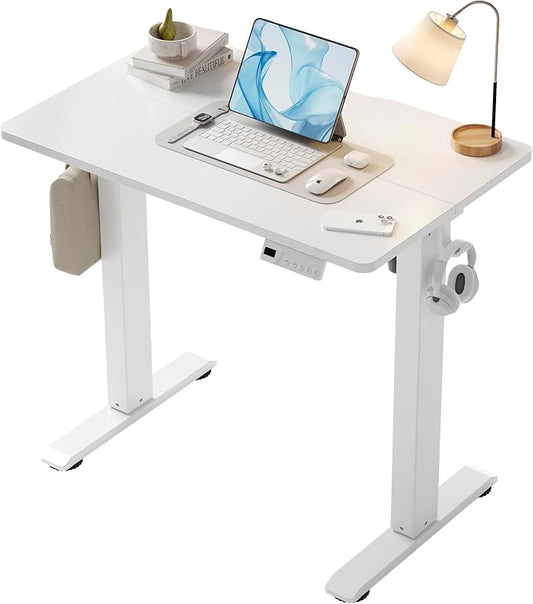 YDN Electric Standing Desk, 32x19 Inch, White | 3 Memory Presets, Cable Management, Adjustable Height, Sit Stand, Space-Saving, Computer Workstation, Home Office