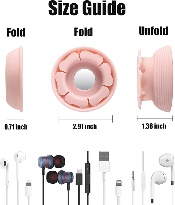 MAIRUI Wired Earbud Case Earphone Headphone Cord Organizer Earbuds Wrap Soft Silicone Magnetic Holder Storage Tangle Free Cable Winder(Baby Pink)