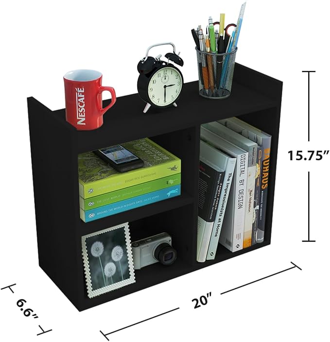 Jerry & Maggie Cubic 3-Tier Wooden Desk Organizer – Jet Black Free-Standing Office Storage Rack with Display Shelves for Home or Workspace, Perfect as Birthday Gift or Accessory Holder