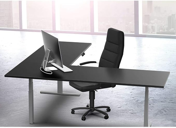 Monoprice Triple-Motor Sit-Stand Corner Desk Frame - Height-Adjustable, L-Shaped, Gray - Workstream Collection