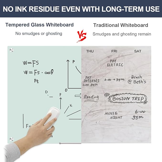 Glass Whiteboard Dry Erase Board - TANKEE Magnetic Glass White Board 36 x 24 Inches, Modern Large Frameless White Board for Wall, Office, Home, School, with Marker Tray, 3' x 2'
