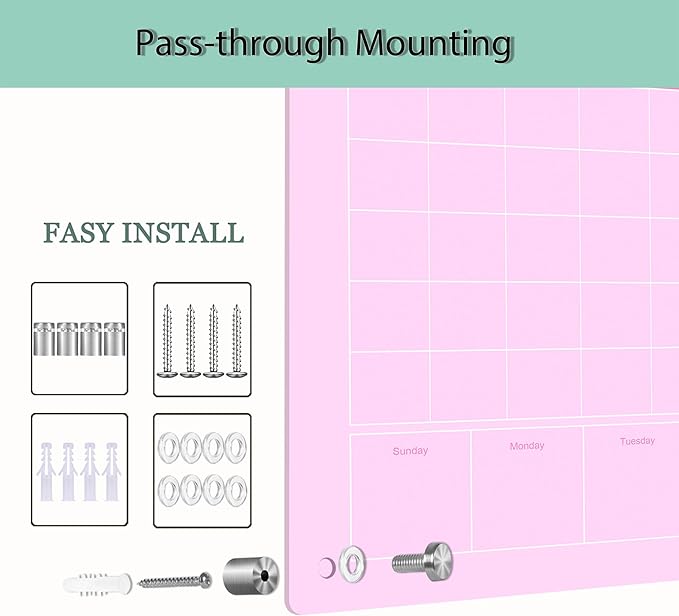 Large Acrylic Calendar for Wall,24"X16",Acrylic Dry Erase Calendar for Wall,Pink Dry Erase Board for Home/Office