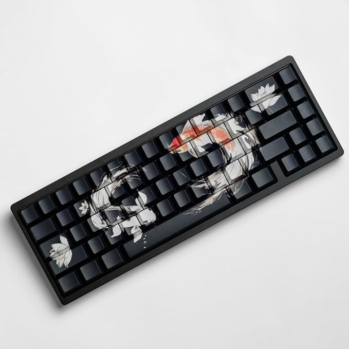 PBT Keycaps Lucky Koi Fish 60 75 100 Percent Shine Through Side Printe Thick Cherry Profile 130 Keys Dye Sub Custom Keycap Set keycaps for 61/64/68/84/87/100/104/108 MX Mechanical Keyboard