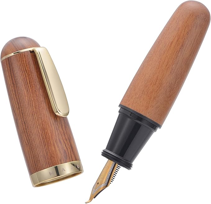 Majohn Q1 Fountain Pen Fude Pen Bent Nib Brown Wood, Little Fat Man Eyedropper Filling Pocket Pen Large Capacity