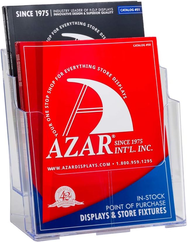 Azar Displays, 252380, Letter Size Brochure Holder, 2 Tier Literature Display, Flyer Organizer for Retail, Office Supplies Organizer, Magazine, File & Document Holder for Counter or Wall, Clear
