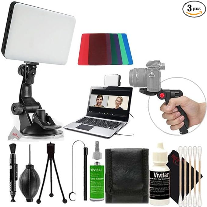 120 Led Video Conference Lighting Kit Suction Cup Mount + Pistol Grip Tabletop Tripod + Cleaning Accessory Kit