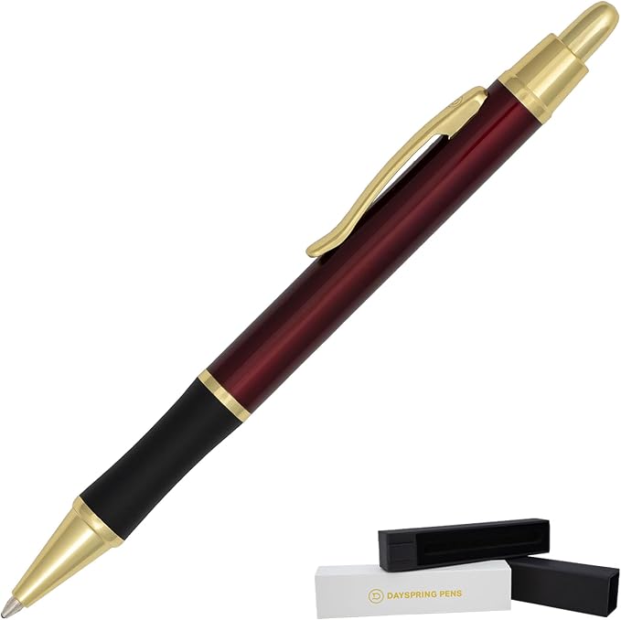 Dayspring Pens Monroe Red Ballpoint Pen, Click Action, All Metal with 18k Gold Accents, Medium Point Black Ink, Gift for Graduation, Career Advancement, Nurses, Gift Box Included