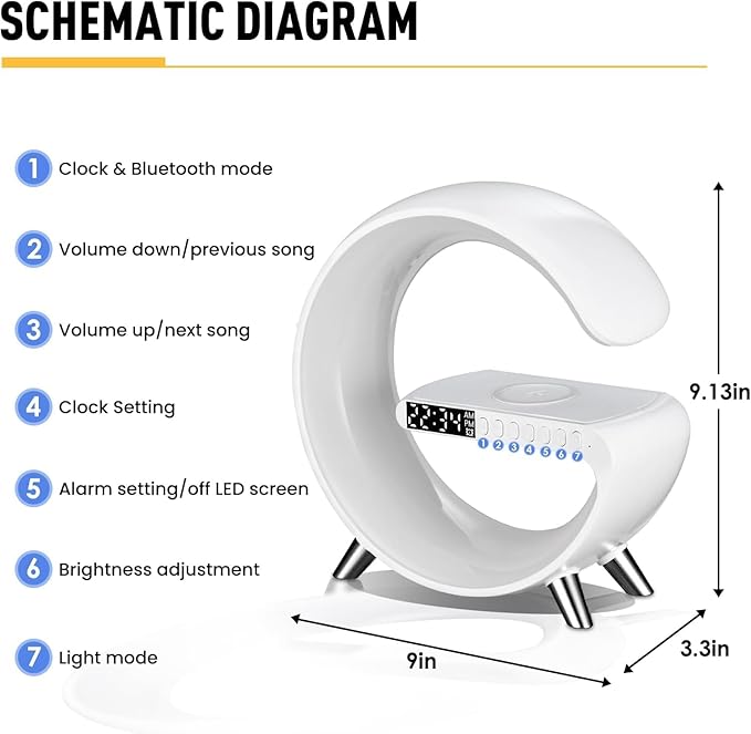 4 In 1 Smart LED Table Lamp, Alarm Clock, Wireless Charger, Night Light, Bluetooth Speaker with App Control, Bedside Lamp for Bedroom, Office, Home Decor, Family, Girls Boys Birthday Festival Gifts