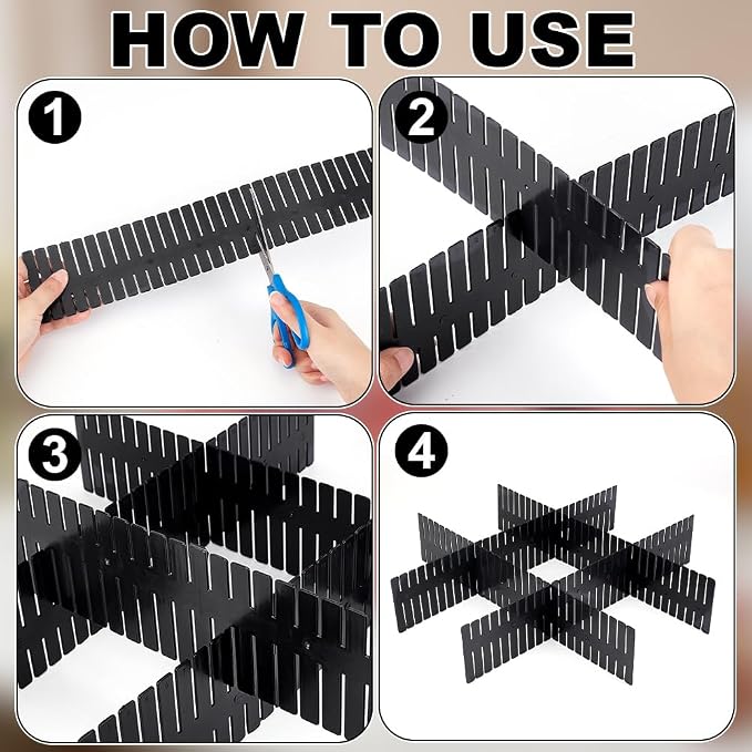 PH PandaHall 40pcs Black Drawer Dividers Plastic Drawer Organizer 14.5x2.7 inch DIY Adjustable Drawers Separators Storage for Kitchen Bedroom Office Sock Underwear Organizing Cutlery Makeup Clothes