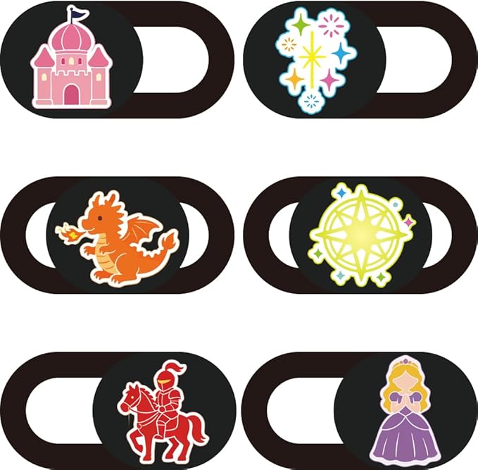 6Pcs 6 Styles Camera Cover Slide Cute 0.04 Inch Privacy Guard Accessories, Thin Camera Privacy Blocker Castle Princess Pattern for Laptop Desktop Computer Tablet Notebook Home Office Use