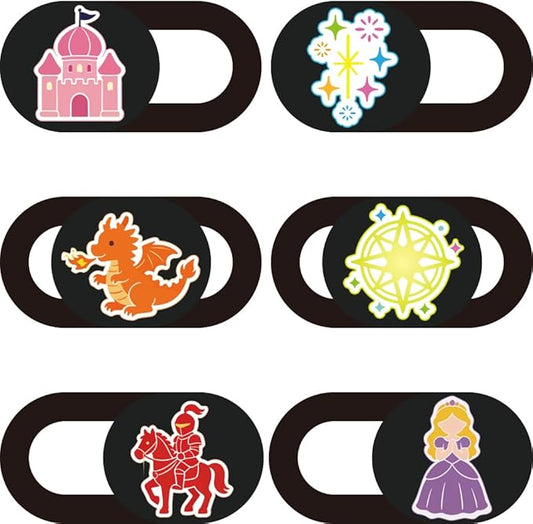 6Pcs 6 Styles Camera Cover Slide Cute 0.04 Inch Privacy Guard Accessories, Thin Camera Privacy Blocker Castle Princess Pattern for Laptop Desktop Computer Tablet Notebook Home Office Use