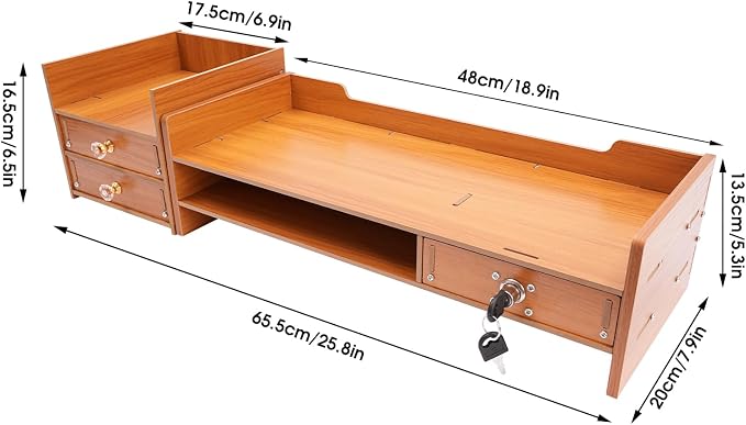 Wooden Computer Monitor Stand Riser Laptop Monitor Riser for PC Screen, iMac, Desktop Wooden Screen Monitor Stand Riser with 3 Drawers for Home Office Desk Organizer, Monitor Stand with Storage