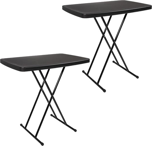 Lavish Home Portable Folding Tables - Lightweight Portable Folding Desk with Adjustable Height - Small Indoor Outdoor Plastic Table for TV Tray, Playing Cards & Craft Room (Set of 2/Black/2.5 FT)