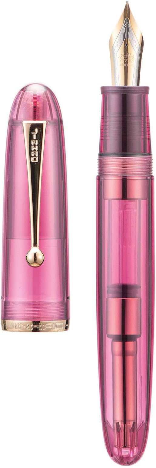 Jinhao 9019 Fountain Pen Dadao Series Transparent Wine Red Gold Trim #8 Fine Point Large Converter Smooth Writing Instrument