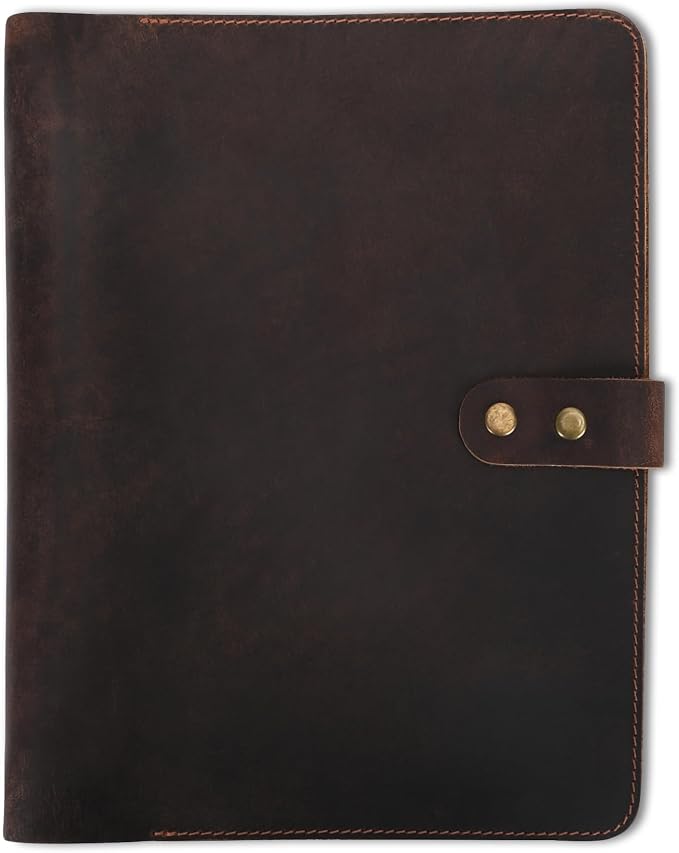 Premium Leather 3-Ring Binder Portfolio, 8.5x11 Inch Letter Size Organizer Folder, Refillable 3-Hole Paper BusinessBinder, Resume Folio for Men and Women (Brown)