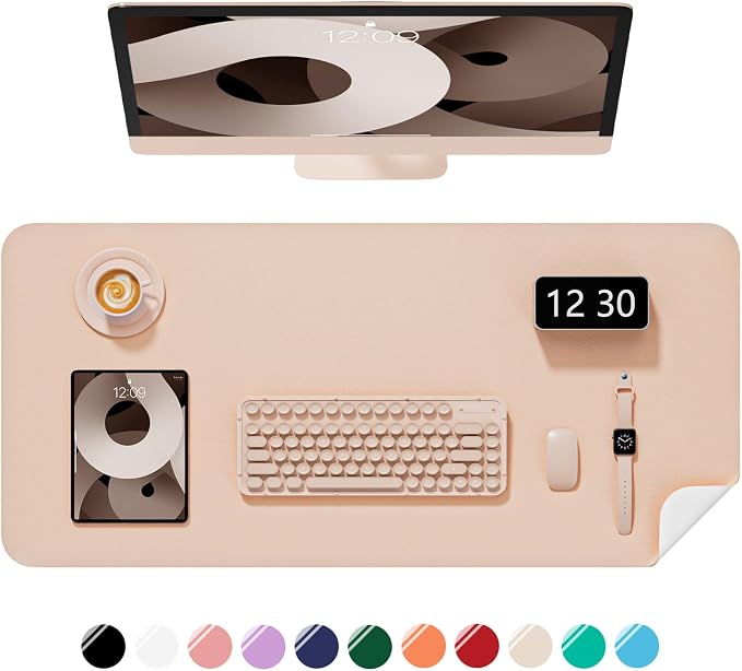 Desk Pad, 35.5" x 17" PU Leather Non-Slip Desk Mat Large Mouse Pad for Desktop, Waterproof Laptop Computer Writing Mat for Office, Home, Work, Gaming, Flesh Pink