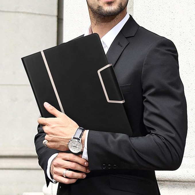 Toplive Portfolio 3 Ring Binder, Business PU Leather Padfolio Organizer Case, Executive Portfolio Folder for Interview Resume Conference 12.8" x 9.5", Black
