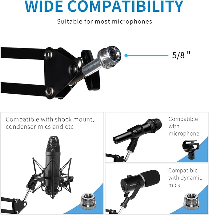 FEELWORLD AMS1 Microphone Boom Arm, Adjustable Mic Arm Stand with 3/8” to 5/8” Screw, Compatible with PM1 and other Mics for Podcast Straming Gaming Studio