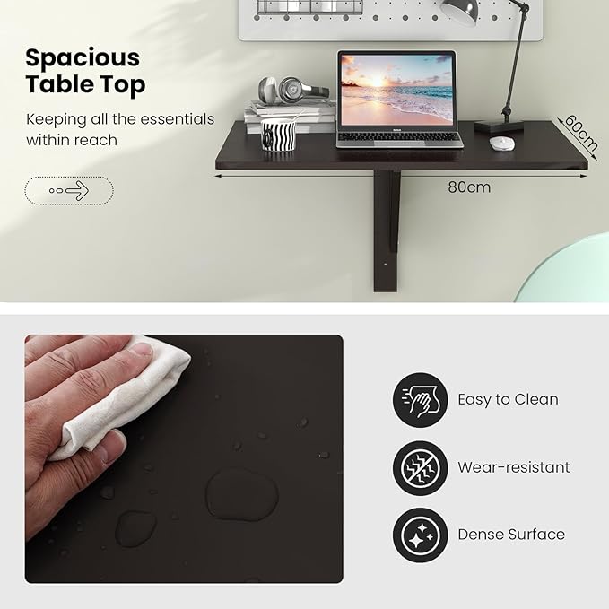 Tangkula 31.5" Wall Mounted Folding Desk, Drop-Leaf Floating Desk with Spacious Surface, Space-Saving Foldable Wall Table for Study, Bedroom, Bathroom, Balcony & Small Spaces