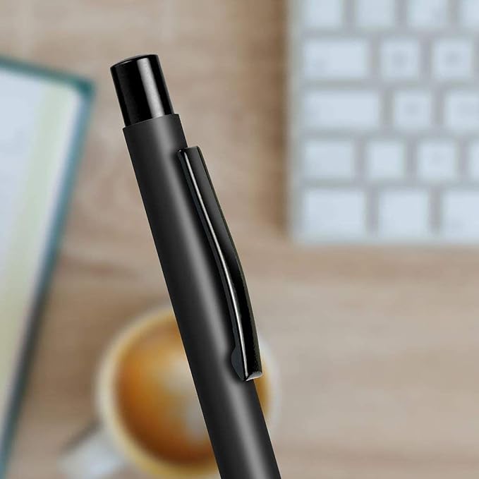 Cambond Retractable Click Ballpoint Pens - Matte Metal Barrel for Police Duty, Nurses, One-Handed Operation, 1.0mm Medium Point Smooth Writing, Heavy Duty Clip, 5 Pens with 5 Refills (Black)