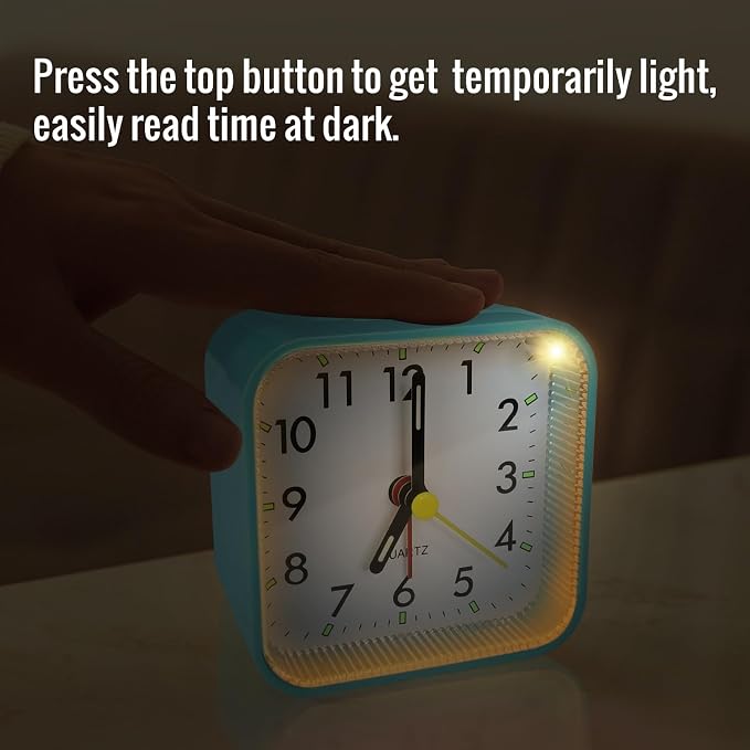 Lamisola Small Battery Operated Analog Alarm Clock, Travel Clock, Quieter Bedside Clocks for Bedrooms Bathroom Shelf Desk, Green