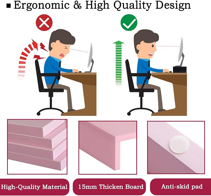 TEAMIX Pink Monitor Stand Riser - 2 PackS, Wood | Dual Stand for 2 monitors. Holds 80 lbs, Stack or Separate Adjustable Use, Fits laptop, TV, PC. For Home Office, Gaming