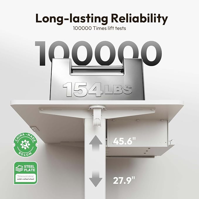 48 x 24 Inch Electric Standing Desk with Keyboard Tray, White | 3-Year Free Motor Replacement, 28.3-46.5 in Height, 3 Presets, 45 dB or Less, 154 lb Capacity, Keyboard Tray