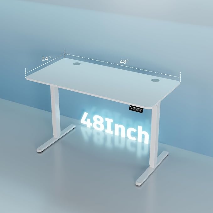 Shintenchi Standing Desk, 48x24 Inch Height Adjustable Electric Sit Stand up Desk, Ergonomic Rising Computer Table, Modern Lift Gaming Desk Workstation for Home Office, White