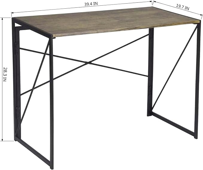 Interior Elements Folding Computer Desk for Home Office – 39" Small Portable Writing Desk, Light Brown Oak and Black Frame, Space-Saving Modern Study Table, No Assembly Required