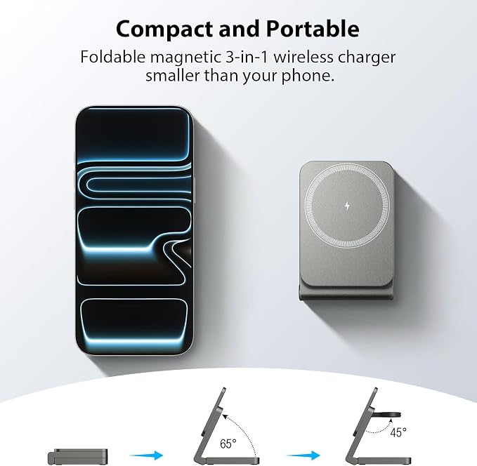 3 in 1 Wireless Charger Station for Multiple Devices, Foldable Magnetic Charging Stand, Portable Fast Travel Wireless Charger for iPhone17/16/15/14/13/12 Pro Max/ AirPods2/3/4 and IWatch Ultra Series