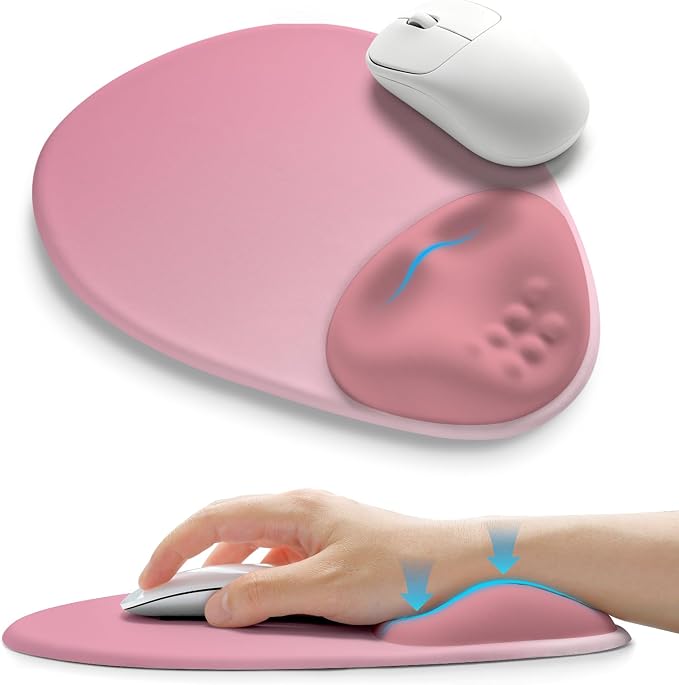 Palm-Rest and Wrist-Hugging Mouse Pad Wrist Rest, Ergonomic Wrist Support with Curve Fitting Cushioned Memory Foam for Carpal Tunnel Pain Relief, 9.9 x 8.3 Inch, Blush Gradient